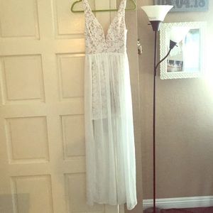 White and nude maxi dress